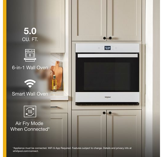 5.0 Cu. Ft. Single Wall Oven with Air Fry When Connected.