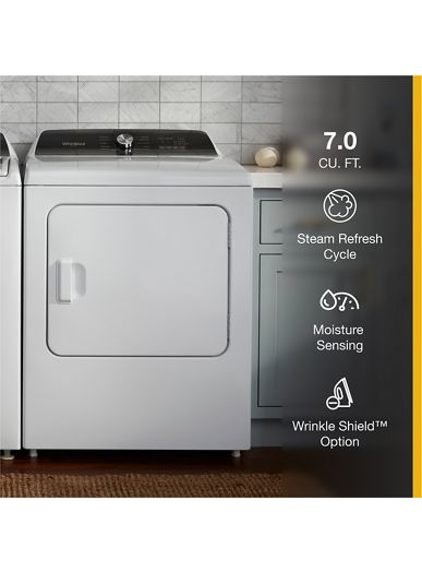 7.0 Cu. Ft. Top Load Gas Moisture Sensing Dryer with Steam