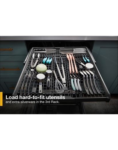 Quiet Dishwasher with 3rd Rack and Pocket Handle